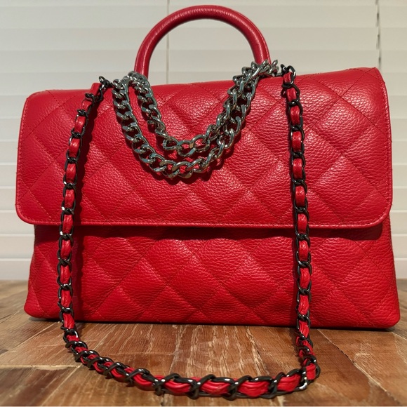 Red caviar leather designer quilted maxi flap bag by Virsa bag - Picture 6 of 13